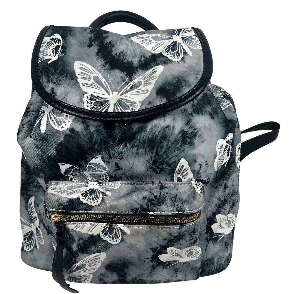 Like Dreams LD Gray Black White Butterfly Small Backpack Drawstring Snap Zipper